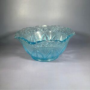 Vintage 7 Inch Ice Blue Crimped Edge Princess House Bowl Great Gift Collectible